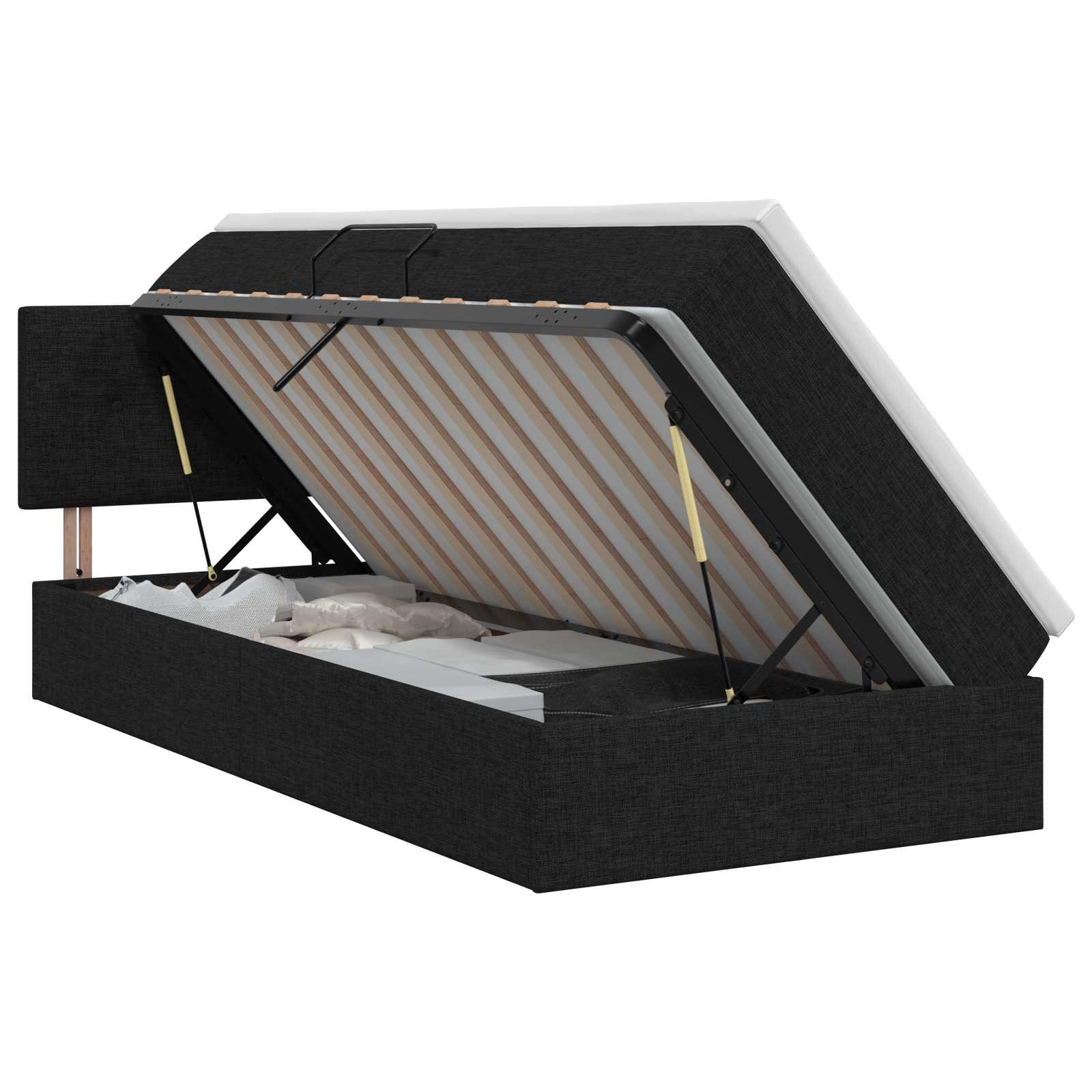 Aufbewahrungsbett mit Matratze Schwarz 90 x 190 cm Samt