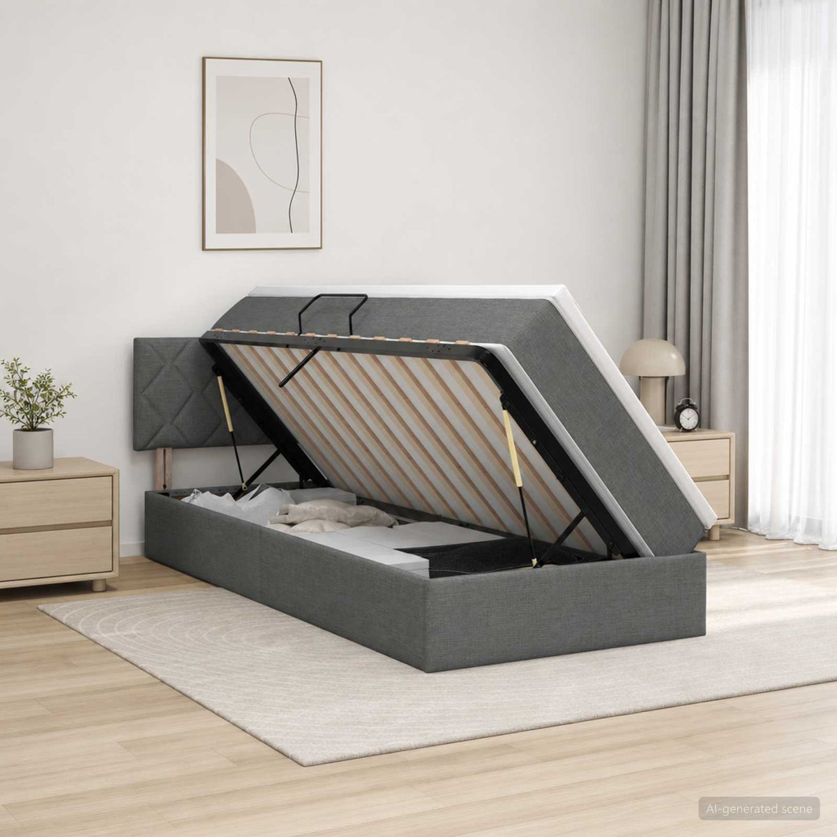 LED-Speicherbett mit Matratze Dunkelgrau 90 x 190 cm Stoff