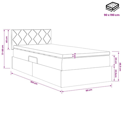 Aufbewahrungsbett mit Matratze Dunkelgrau 90 x 190 cm Samt