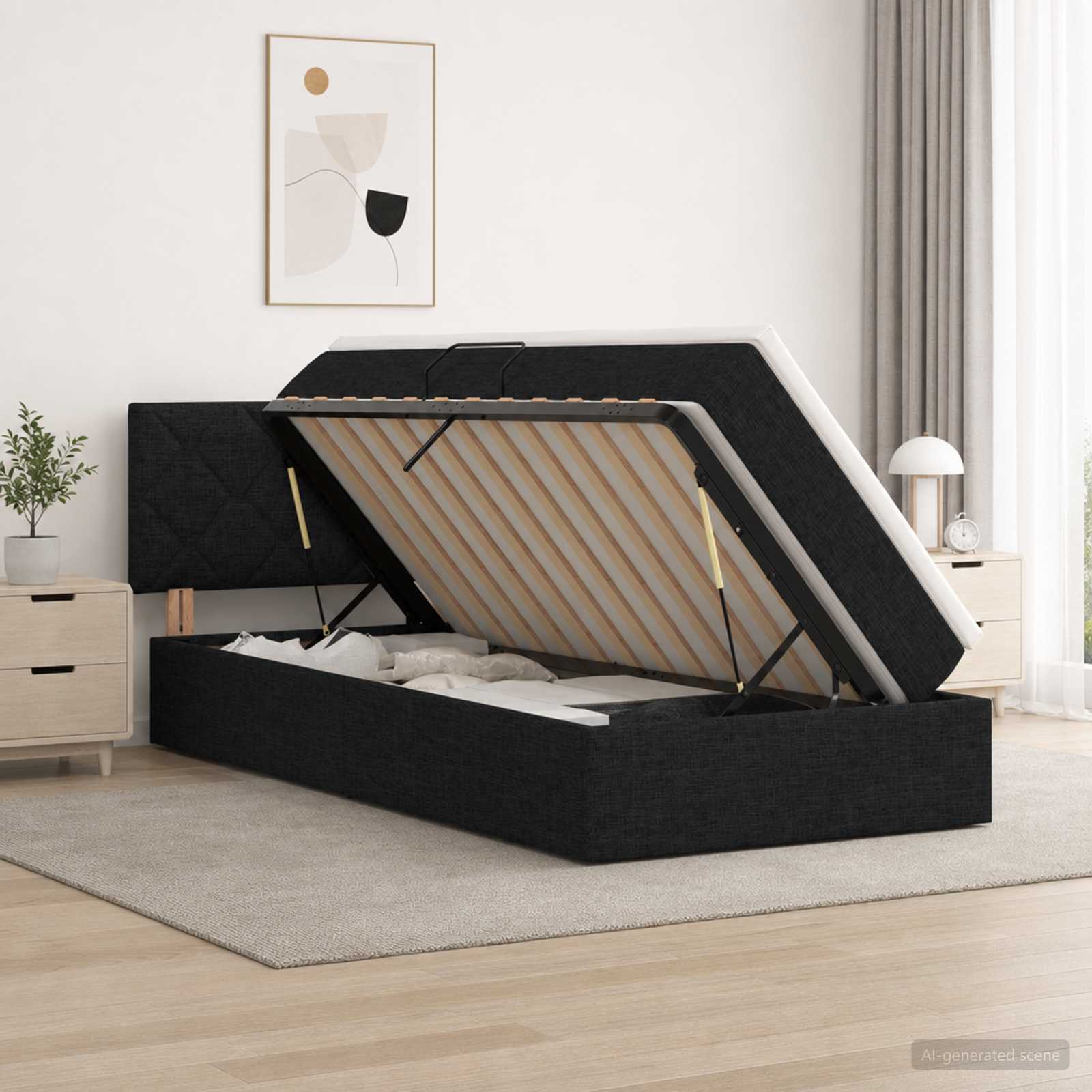 Aufbewahrungsbett mit Matratze Schwarz 90 x 200 cm Samt