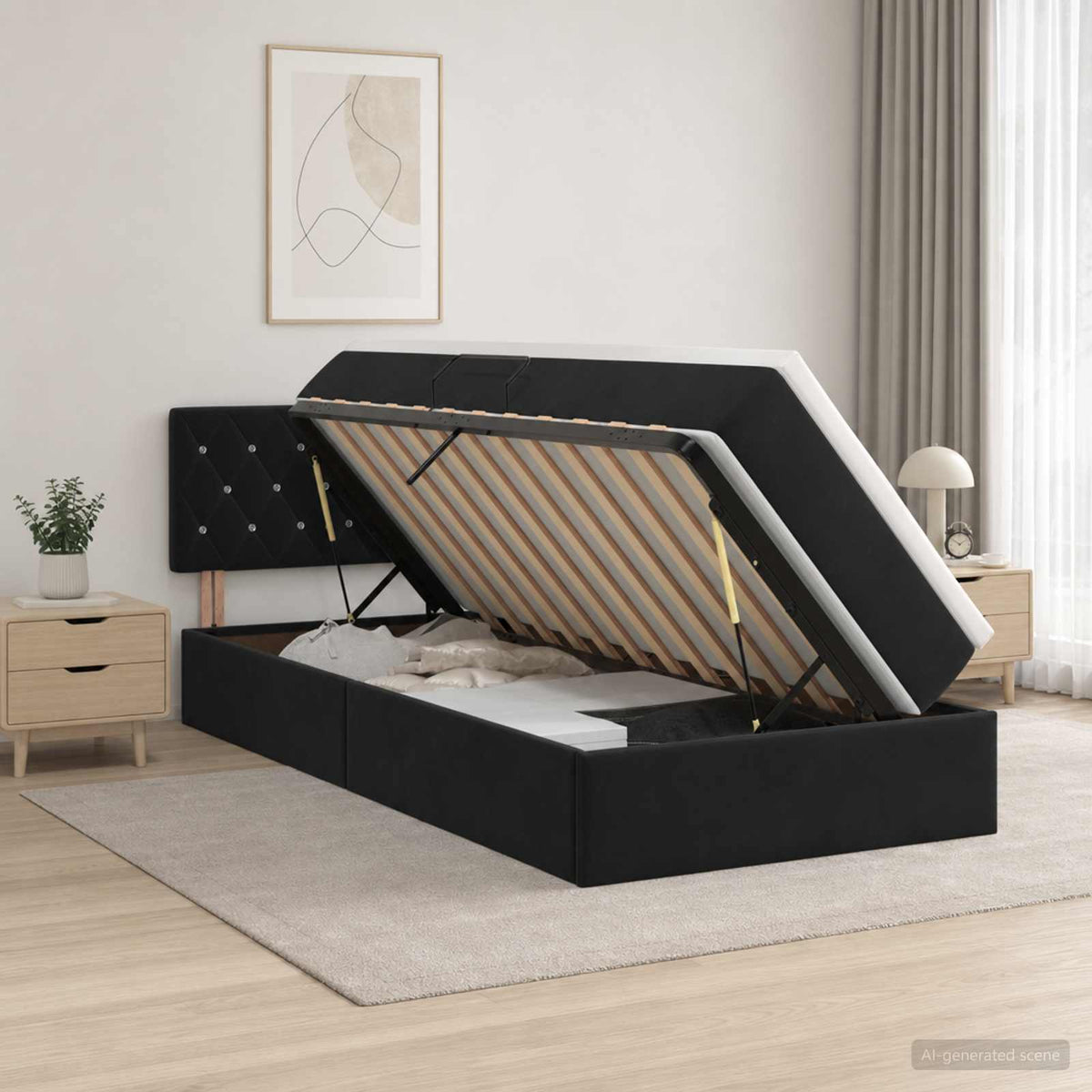 Aufbewahrungsbett mit Kopfteil Schwarz 90 x 200 cm Samt