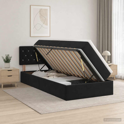 LED-Speicherbett mit Matratze Schwarz 100 x 200 cm Samt