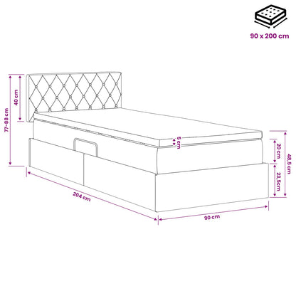 Aufbewahrungsbett mit Kopfteil Schwarz 90 x 200 cm Samt
