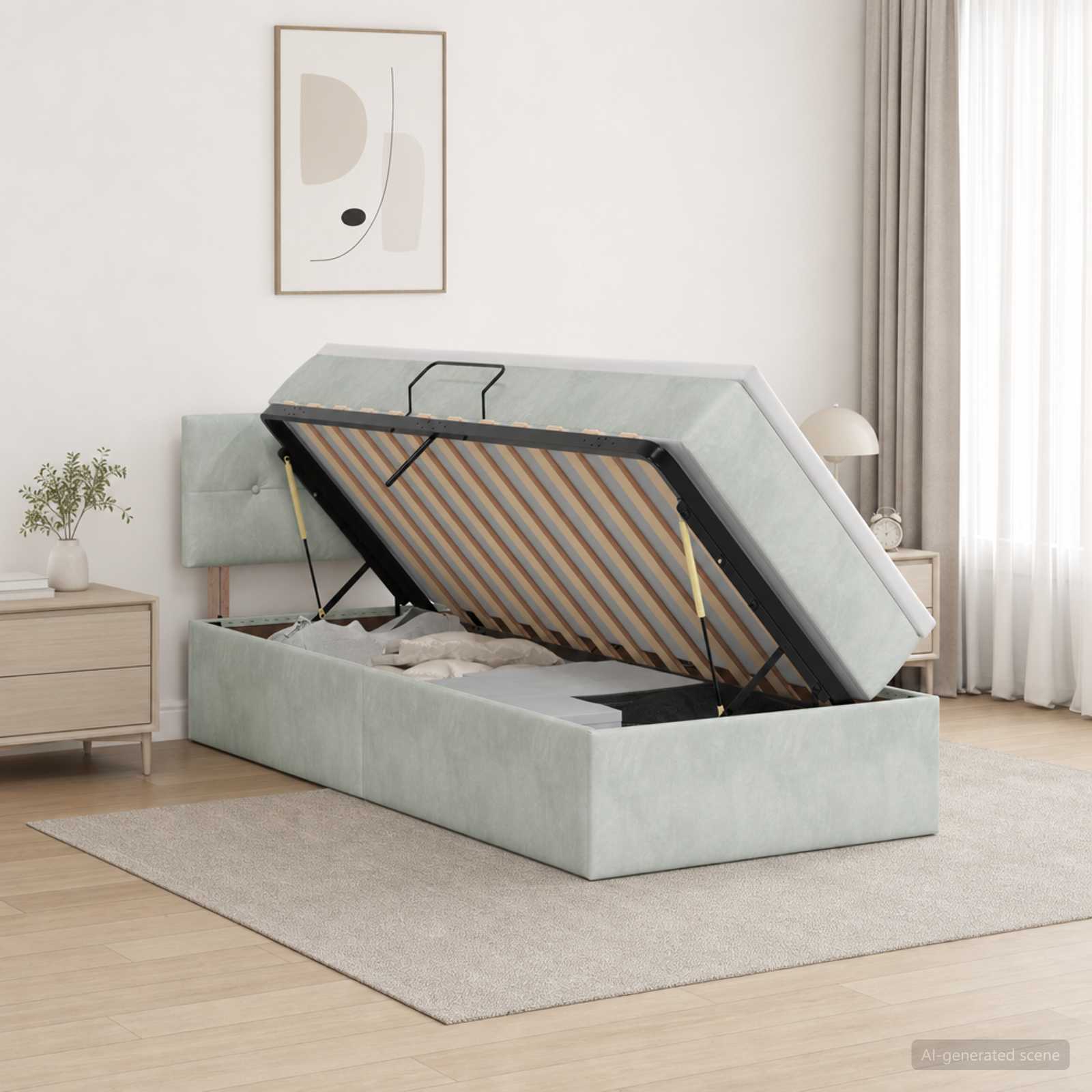 LED-Speicherbett mit Matratze Hellgrau 90 x 200 cm Samt
