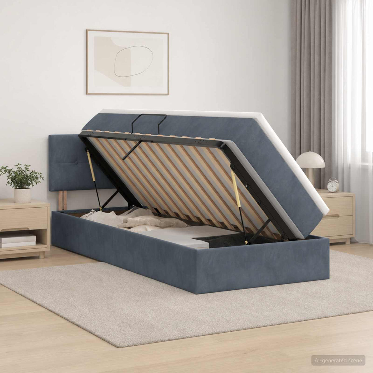 LED-Speicherbett mit Matratze Dunkelgrau 90 x 200 cm Samt