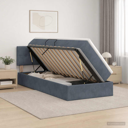 LED-Speicherbett mit Matratze Dunkelgrau 90 x 200 cm Samt