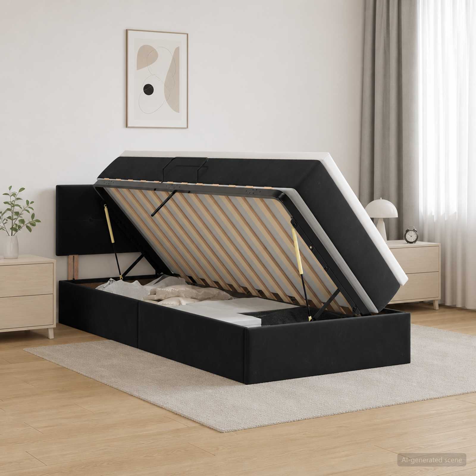 Aufbewahrungsbett mit Kopfteil Schwarz 100 x 200 cm Samt