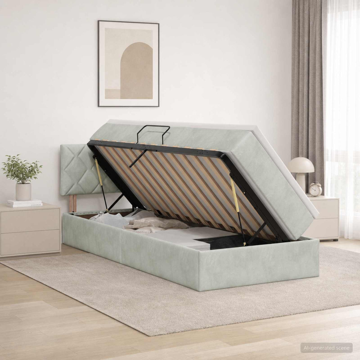 LED-Speicherbett mit Matratze Hellgrau 90 x 200 cm Samt
