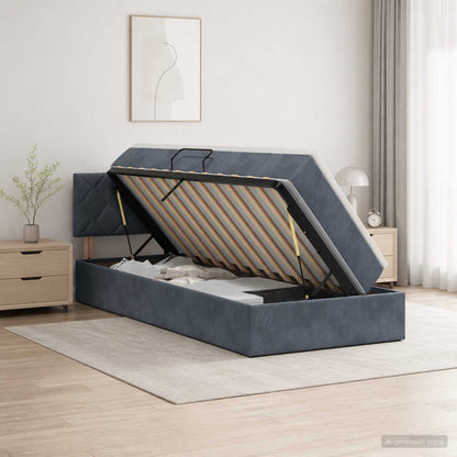 Aufbewahrungsbett mit Kopfteil Dunkelgrau 90 x 200 cm Samt