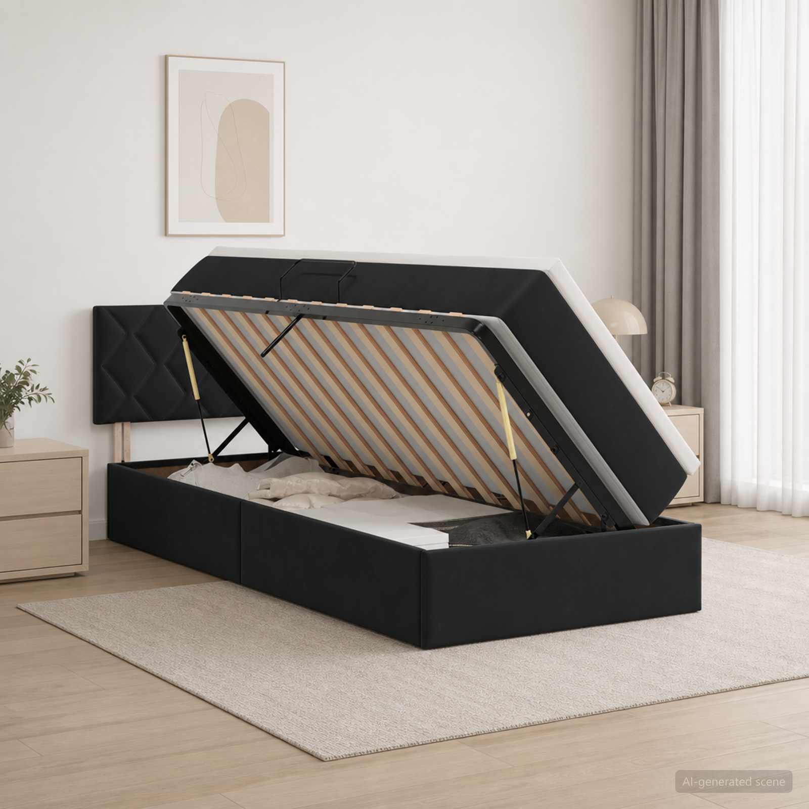 Aufbewahrungsbett mit Kopfteil Schwarz 90 x 200 cm Samt
