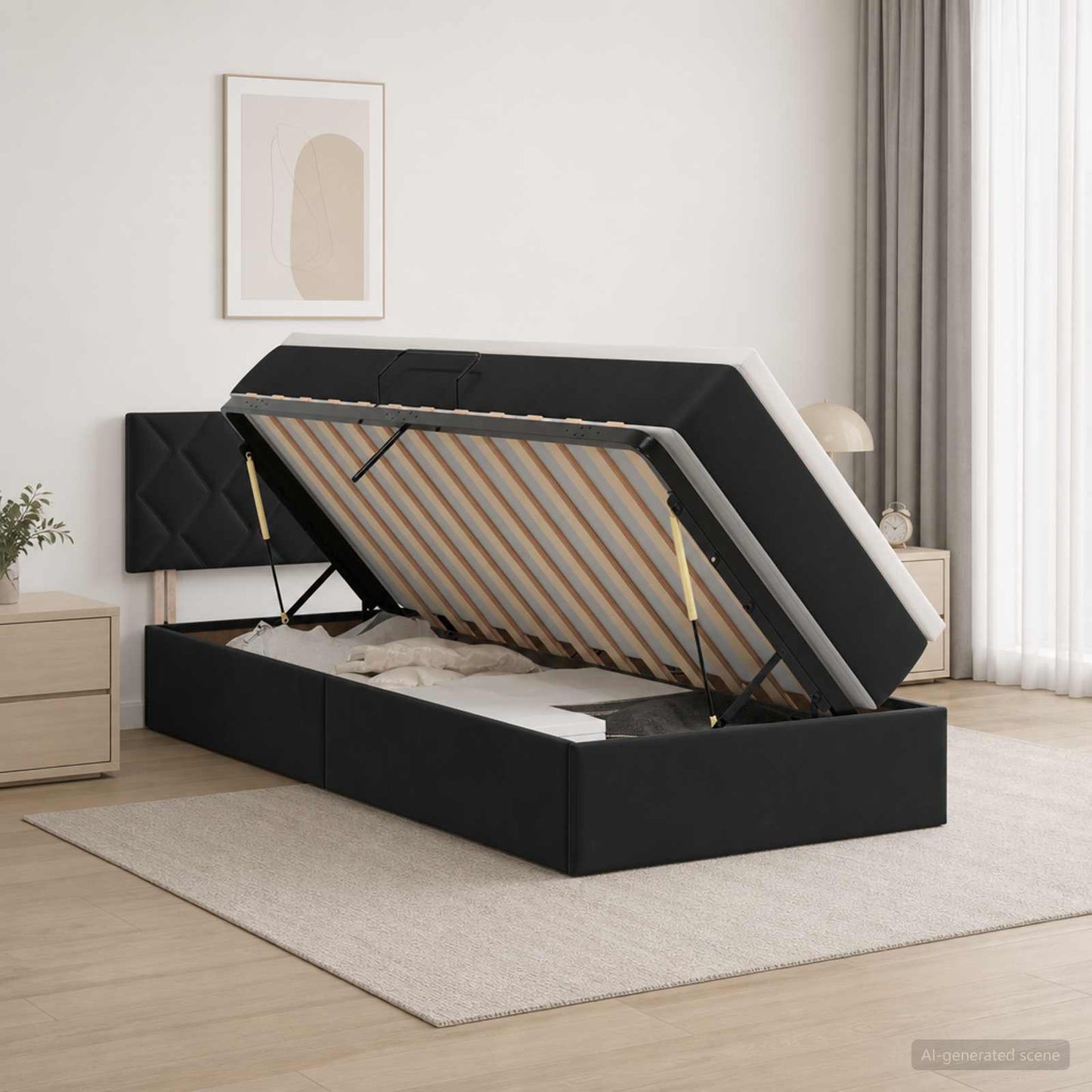LED-Speicherbett mit Matratze Schwarz 90 x 200 cm Samt