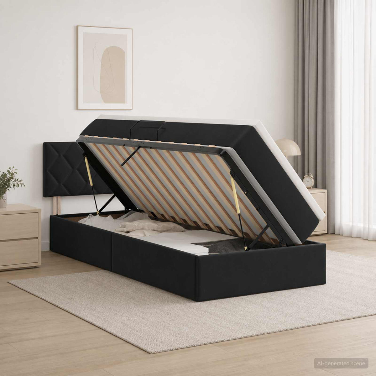 LED-Speicherbett mit Matratze Schwarz 90 x 200 cm Samt