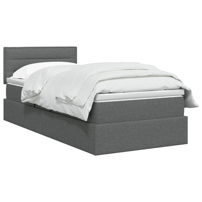 LED-Speicherbett mit Matratze Dunkelgrau 90 x 190 cm Stoff