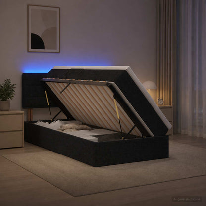 LED-Speicherbett mit Matratze Schwarz 90 x 200 cm Stoff
