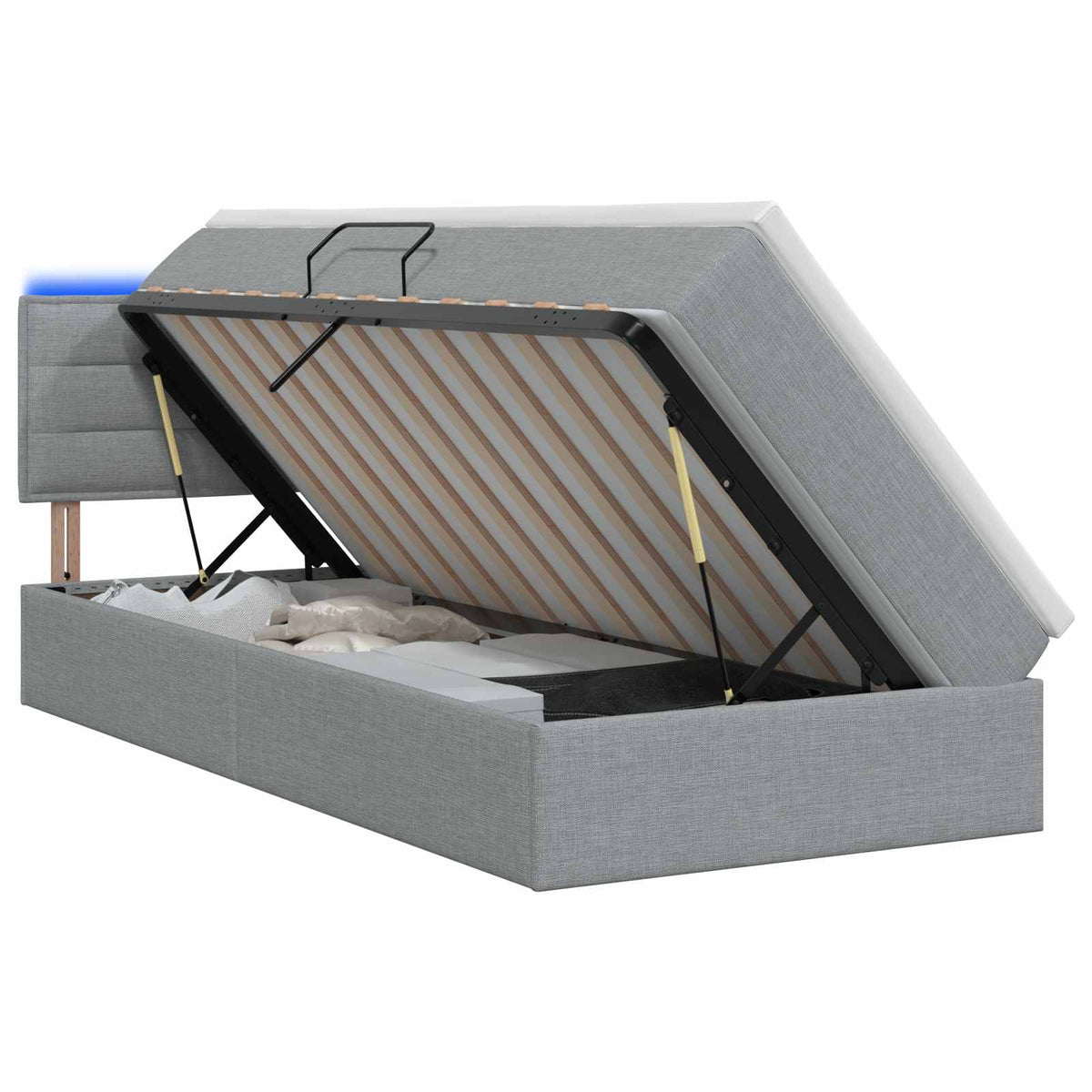 LED-Speicherbett mit Matratze Hellgrau 90 x 200 cm Stoff