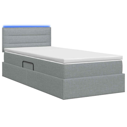LED-Speicherbett mit Matratze Hellgrau 90 x 200 cm Stoff