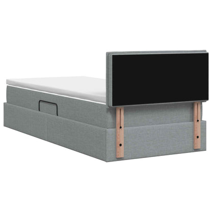 LED-Speicherbett mit Matratze Hellgrau 90 x 200 cm Stoff