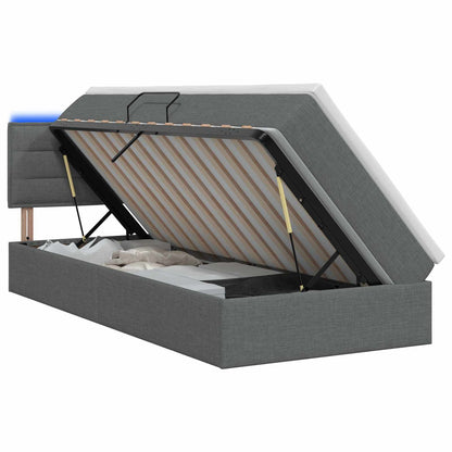 LED-Speicherbett mit Matratze Dunkelgrau 90 x 200 cm Stoff