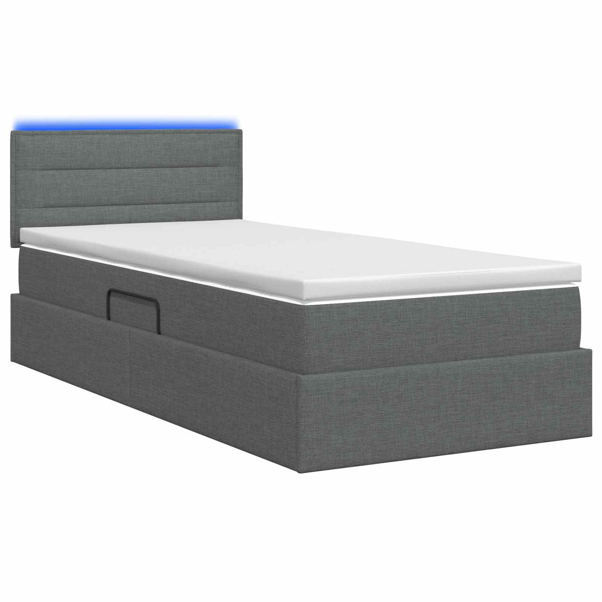 LED-Speicherbett mit Matratze Dunkelgrau 90 x 200 cm Stoff