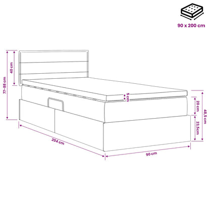 LED-Speicherbett mit Matratze Dunkelgrau 90 x 200 cm Stoff
