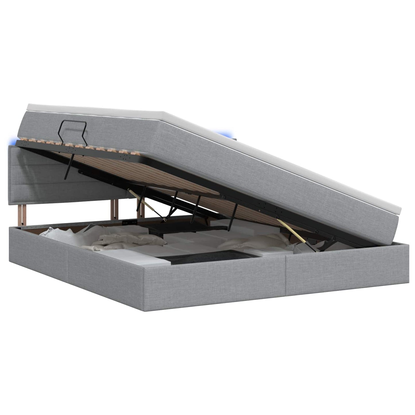 LED-Speicherbett mit Matratze Hellgrau 140 x 200 cm Stoff