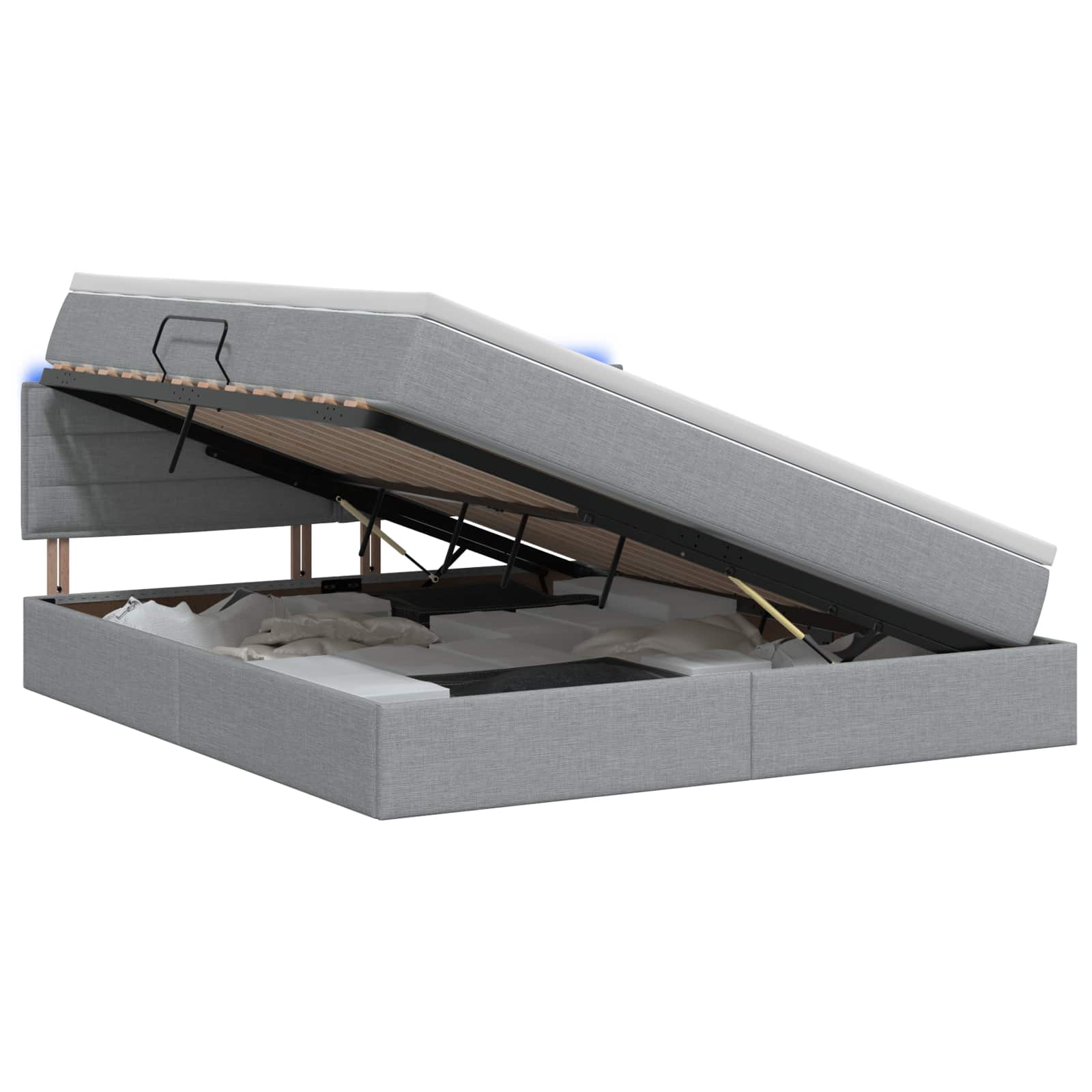 LED-Speicherbett mit Matratze Hellgrau 140 x 200 cm Stoff