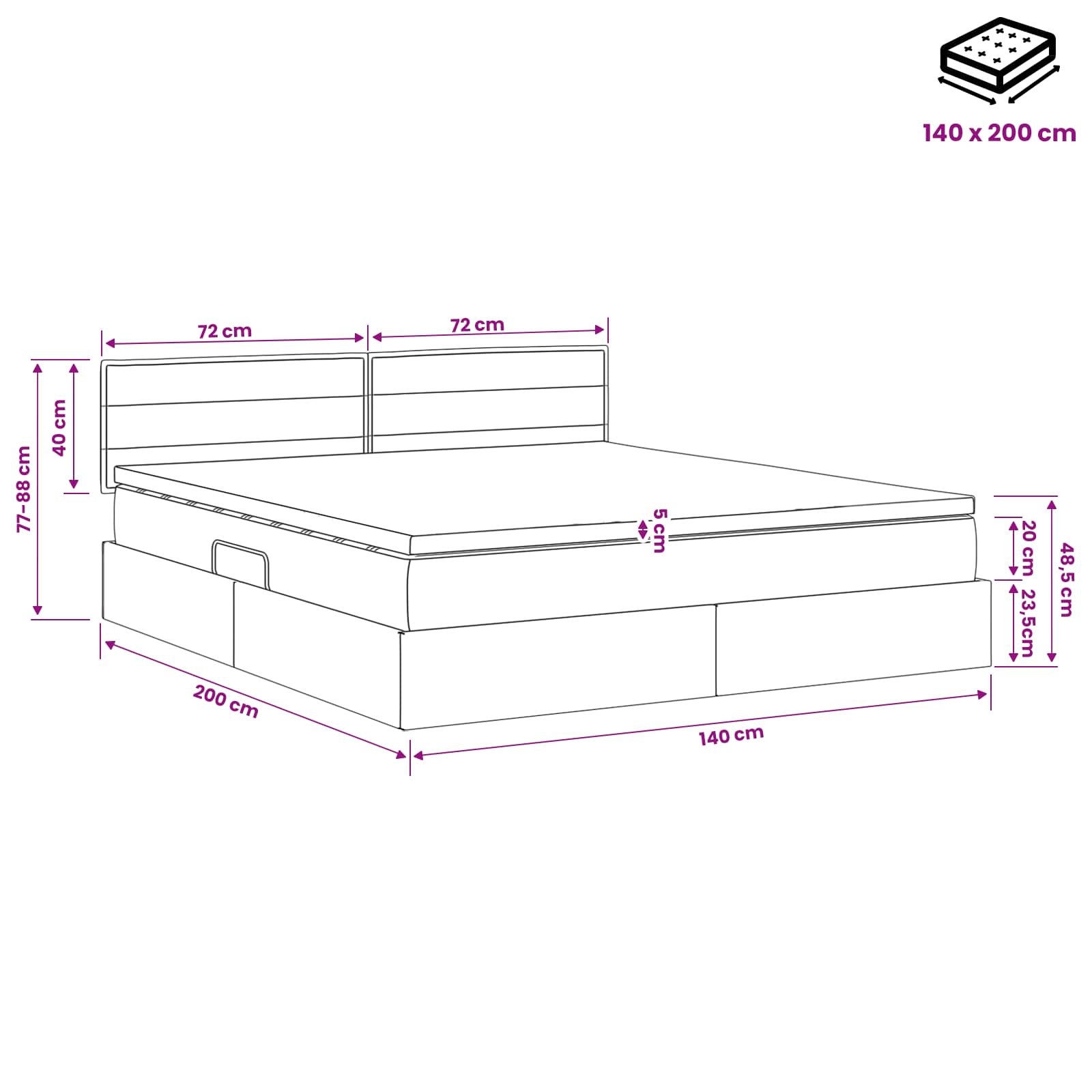 LED-Speicherbett mit Matratze Hellgrau 140 x 200 cm Stoff