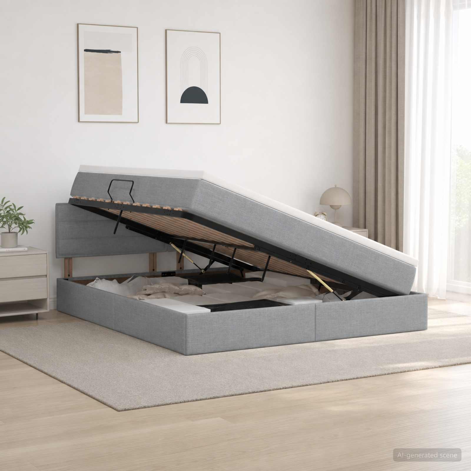 LED-Speicherbett mit Matratze Hellgrau 140 x 200 cm Stoff