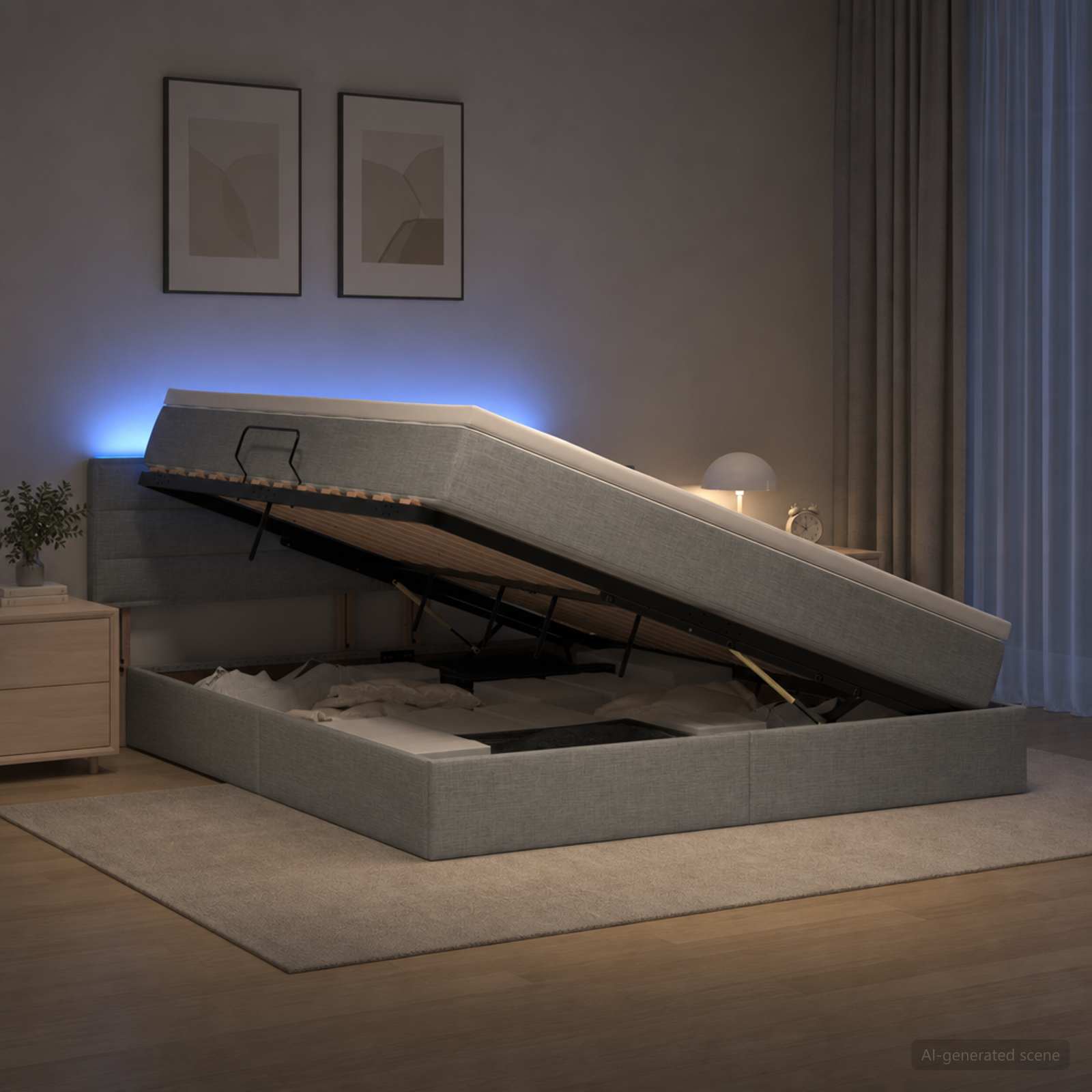 LED-Speicherbett mit Matratze Hellgrau 140 x 200 cm Stoff