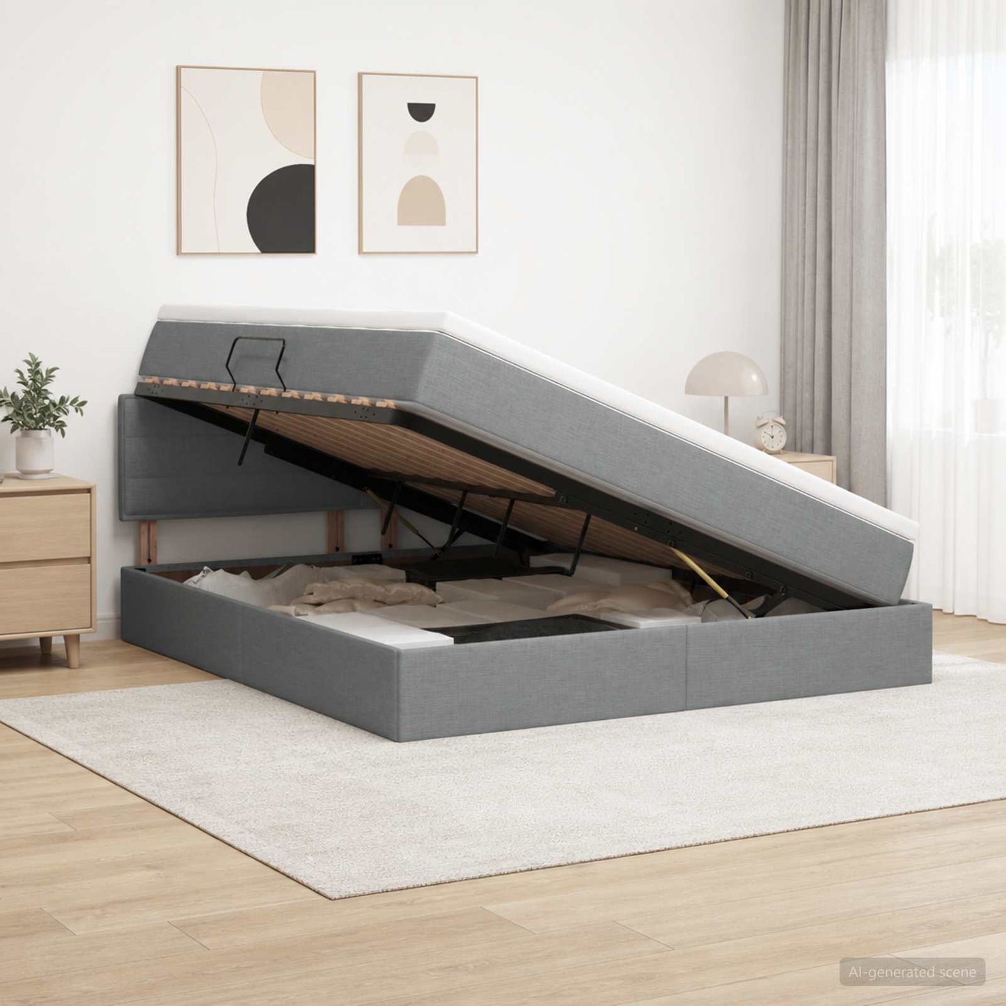 LED-Speicherbett mit Matratze Dunkelgrau 140 x 200 cm Stoff