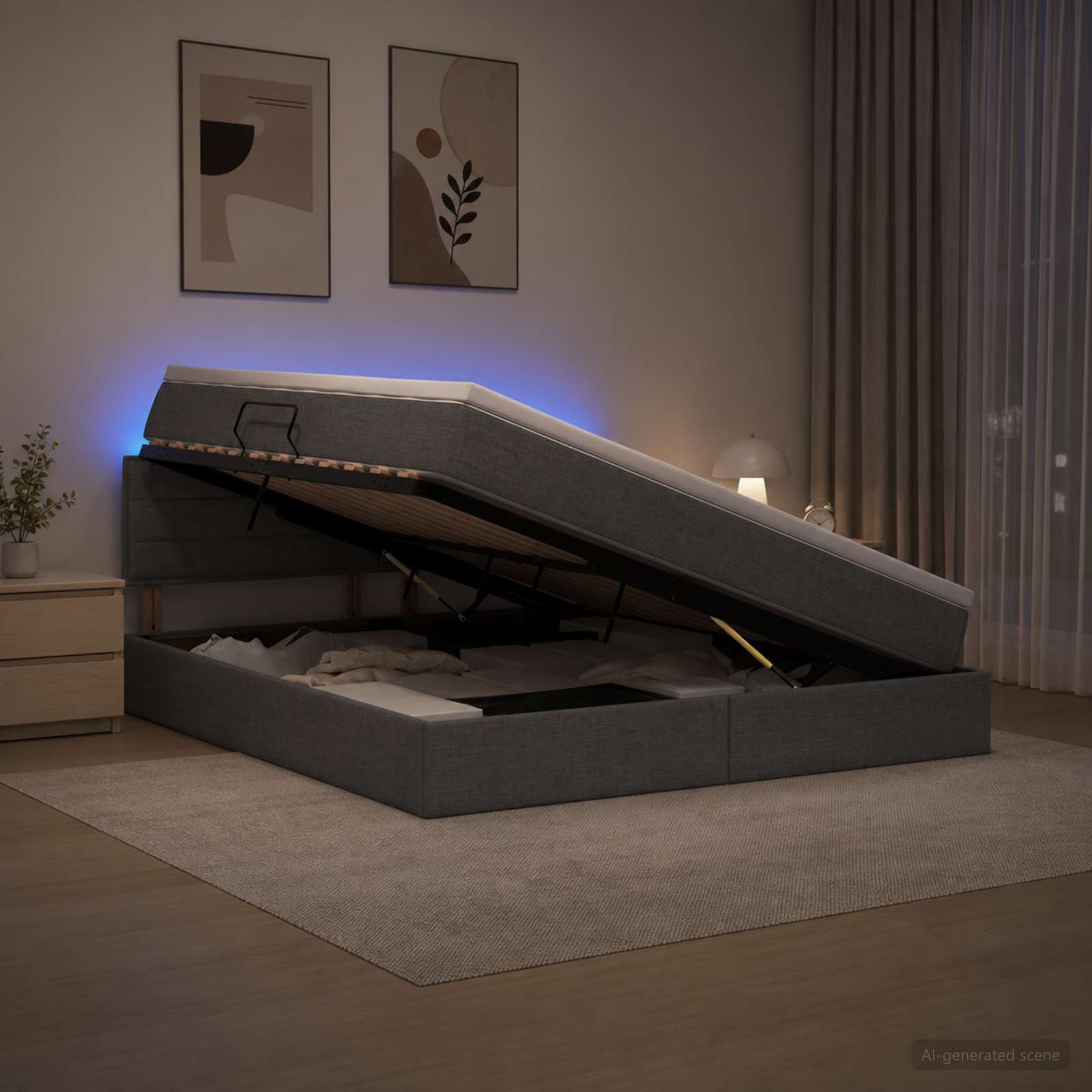 LED-Speicherbett mit Matratze Dunkelgrau 140 x 200 cm Stoff
