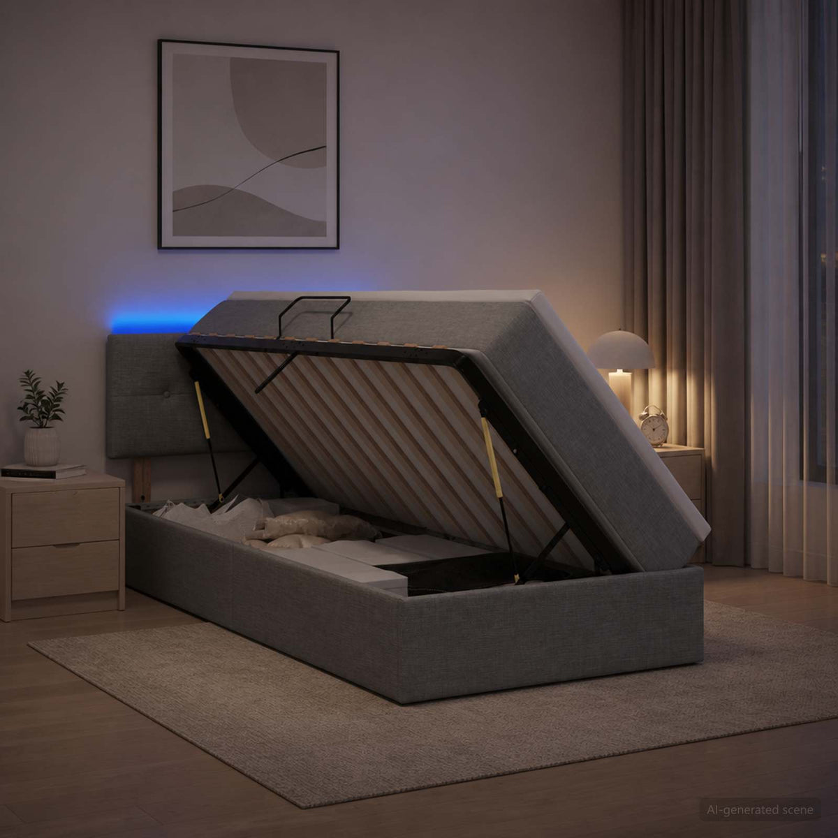 LED-Speicherbett mit Matratze Hellgrau 100 x 200 cm Stoff