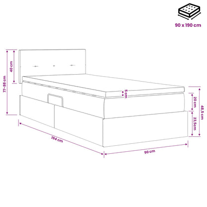 LED-Speicherbett mit Matratze Hellgrau 90 x 190 cm Stoff