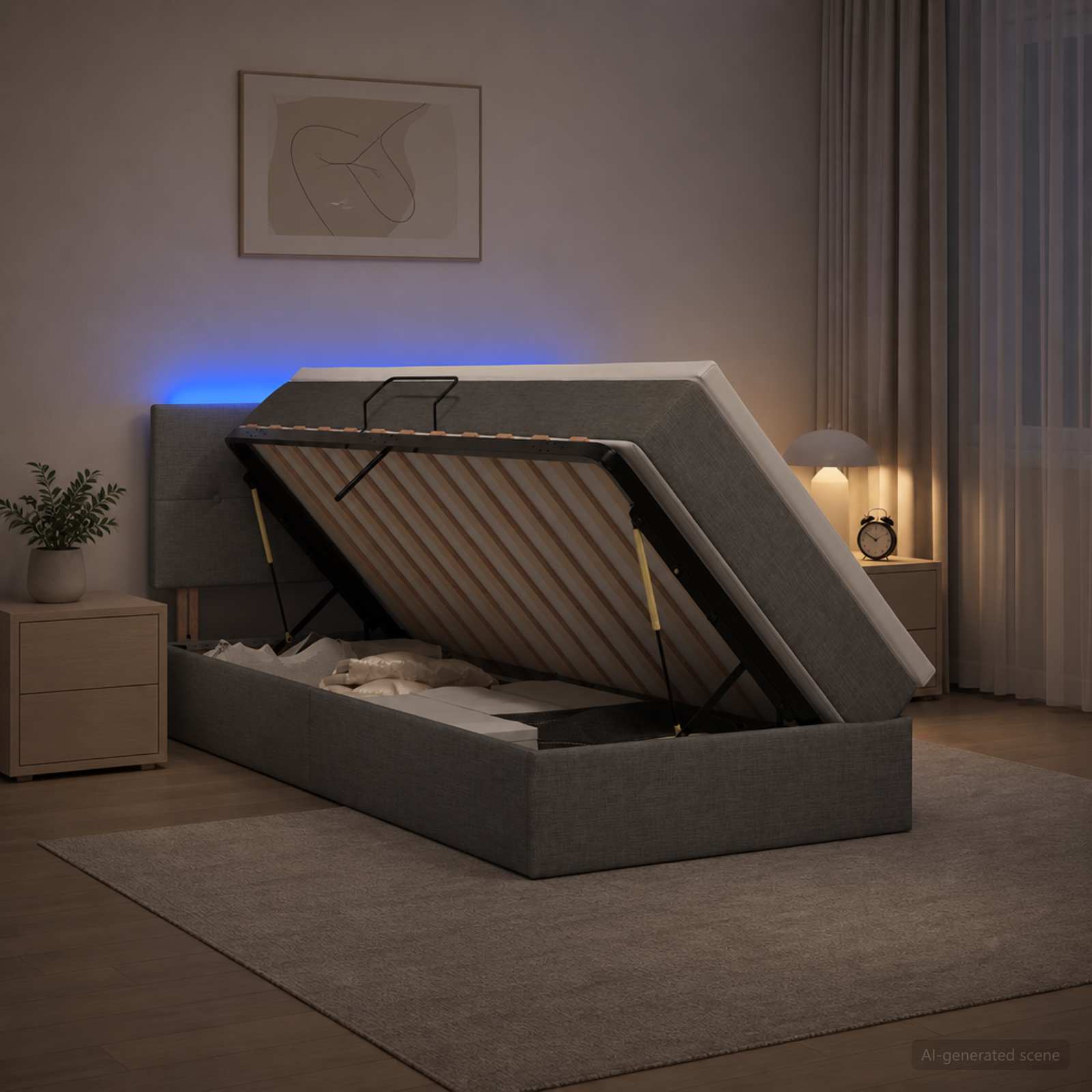 LED-Speicherbett mit Matratze Dunkelgrau 100 x 200 cm Stoff