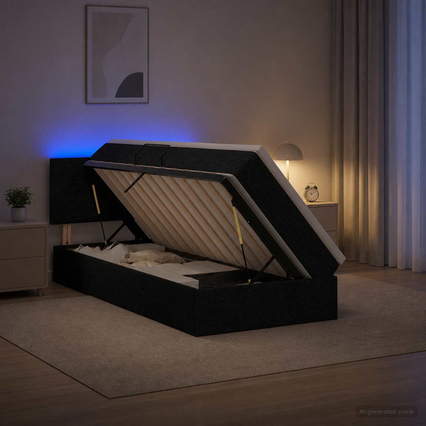 LED-Speicherbett mit Matratze Schwarz 90 x 190 cm Stoff