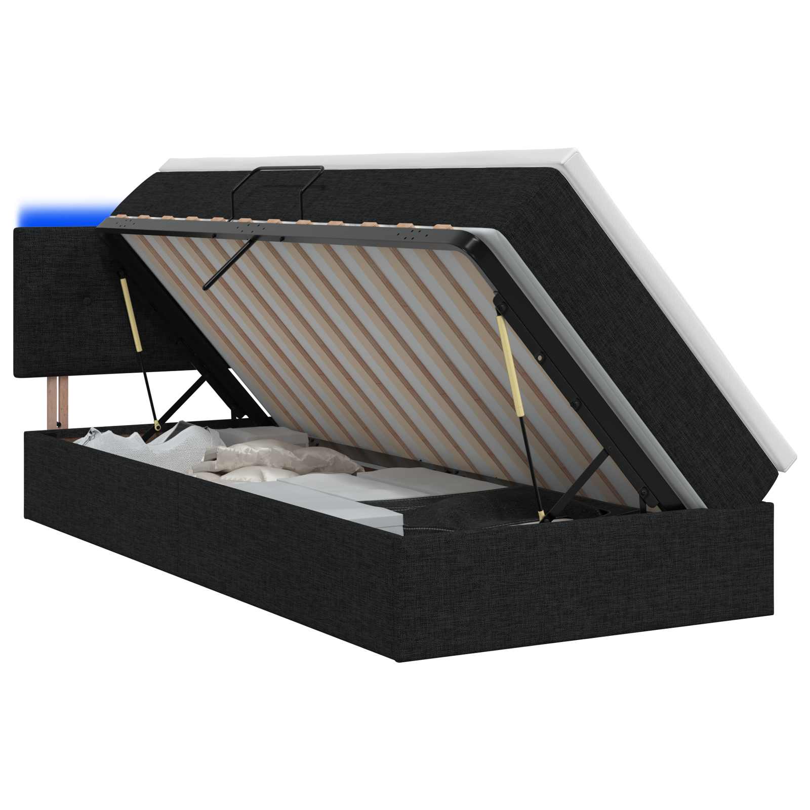 LED-Speicherbett mit Matratze Schwarz 90 x 190 cm Stoff