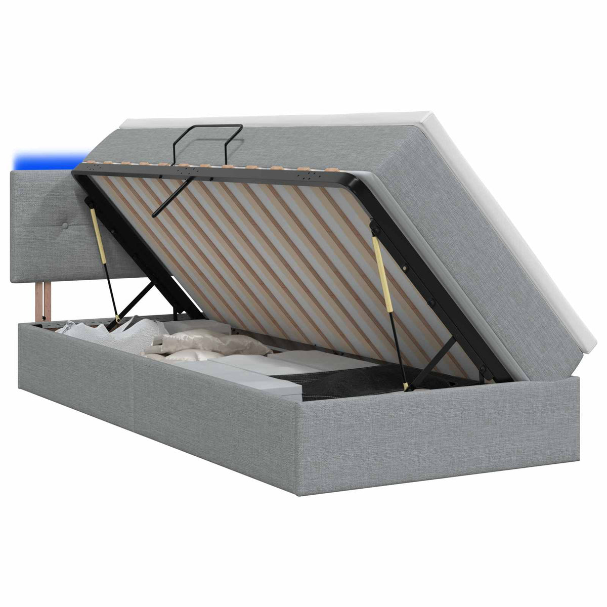 LED-Speicherbett mit Matratze Hellgrau 90 x 200 cm Stoff