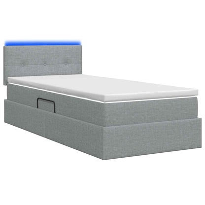 LED-Speicherbett mit Matratze Hellgrau 90 x 200 cm Stoff