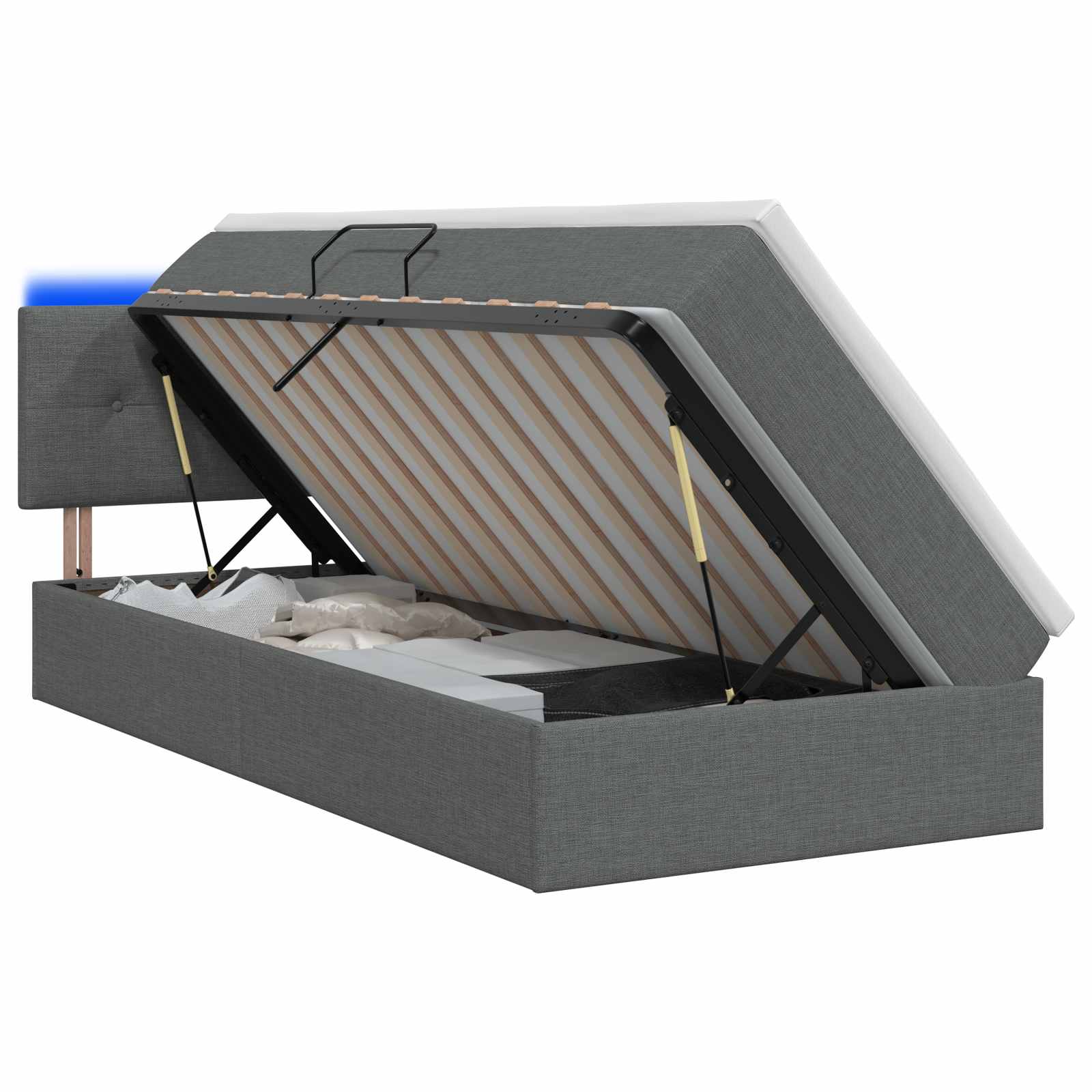 LED-Speicherbett mit Matratze Dunkelgrau 100 x 200 cm Stoff