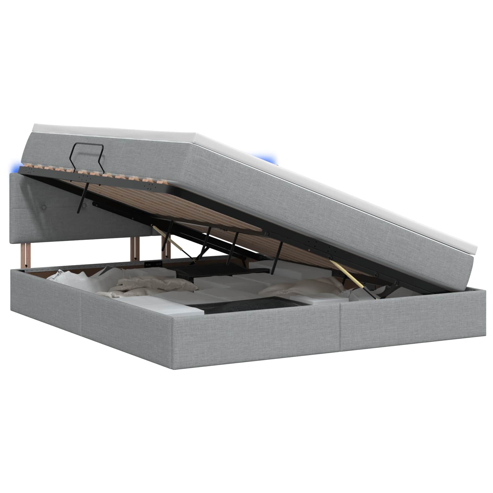 LED-Speicherbett mit Matratze Hellgrau 140 x 200 cm Stoff