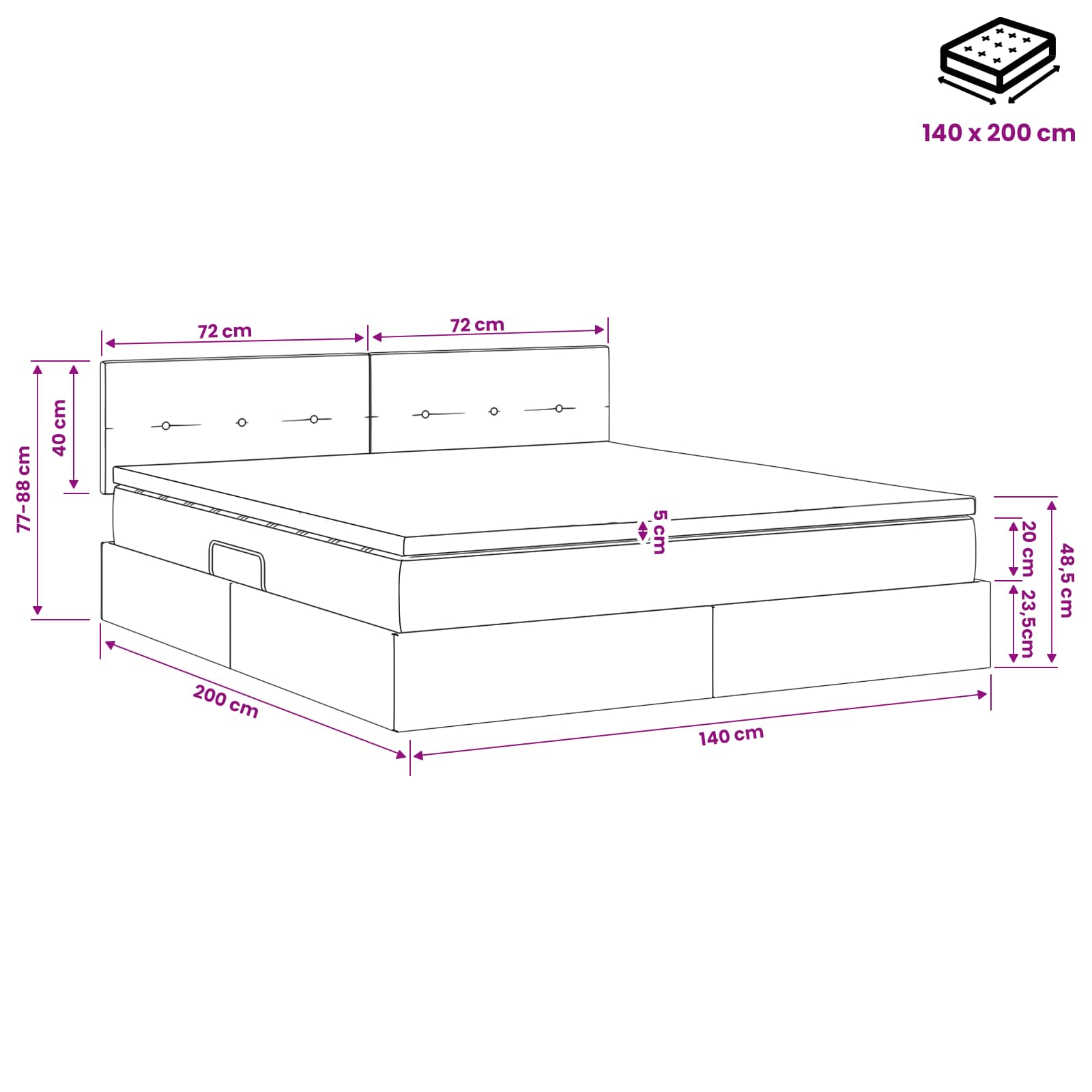 LED-Speicherbett mit Matratze Hellgrau 140 x 200 cm Stoff