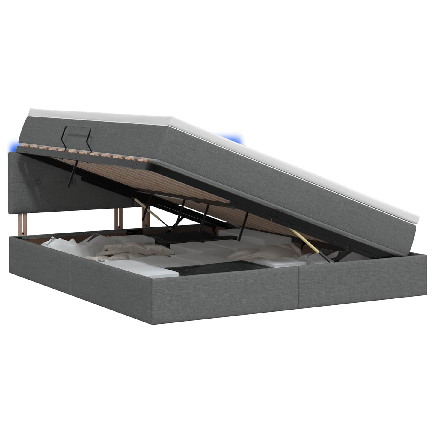 LED-Speicherbett mit Matratze Dunkelgrau 160 x 200 cm Stoff