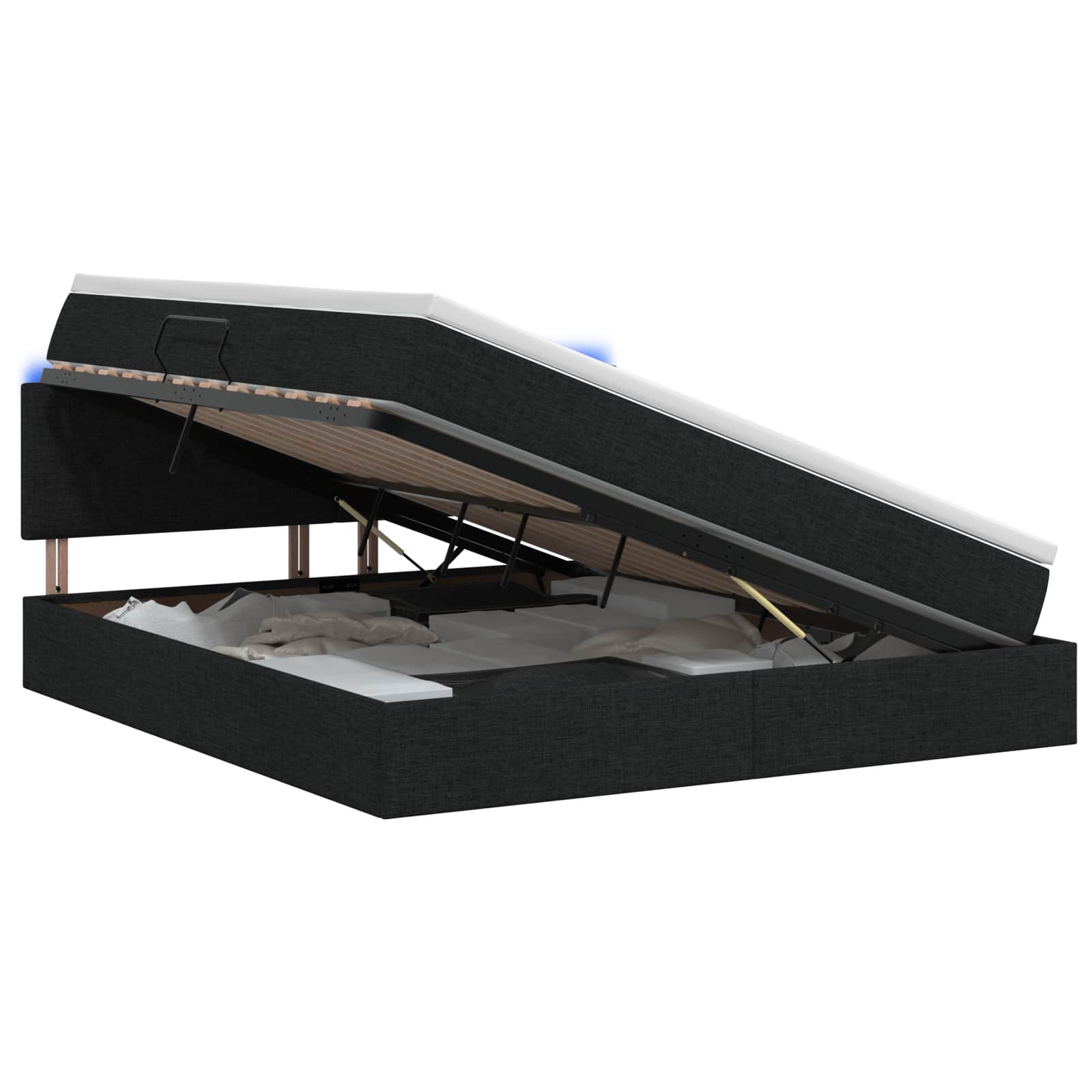 LED-Speicherbett mit Matratze Schwarz 160 x 200 cm Stoff