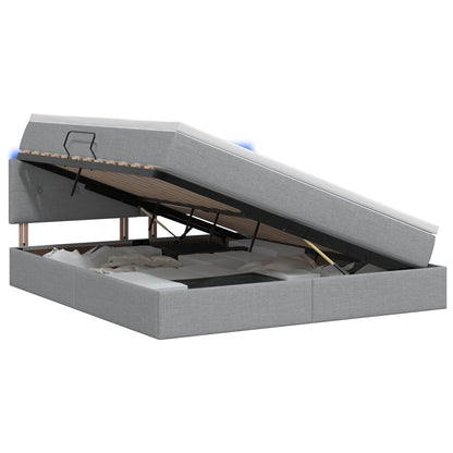 LED-Speicherbett mit Matratze Hellgrau 180 x 200 cm Stoff