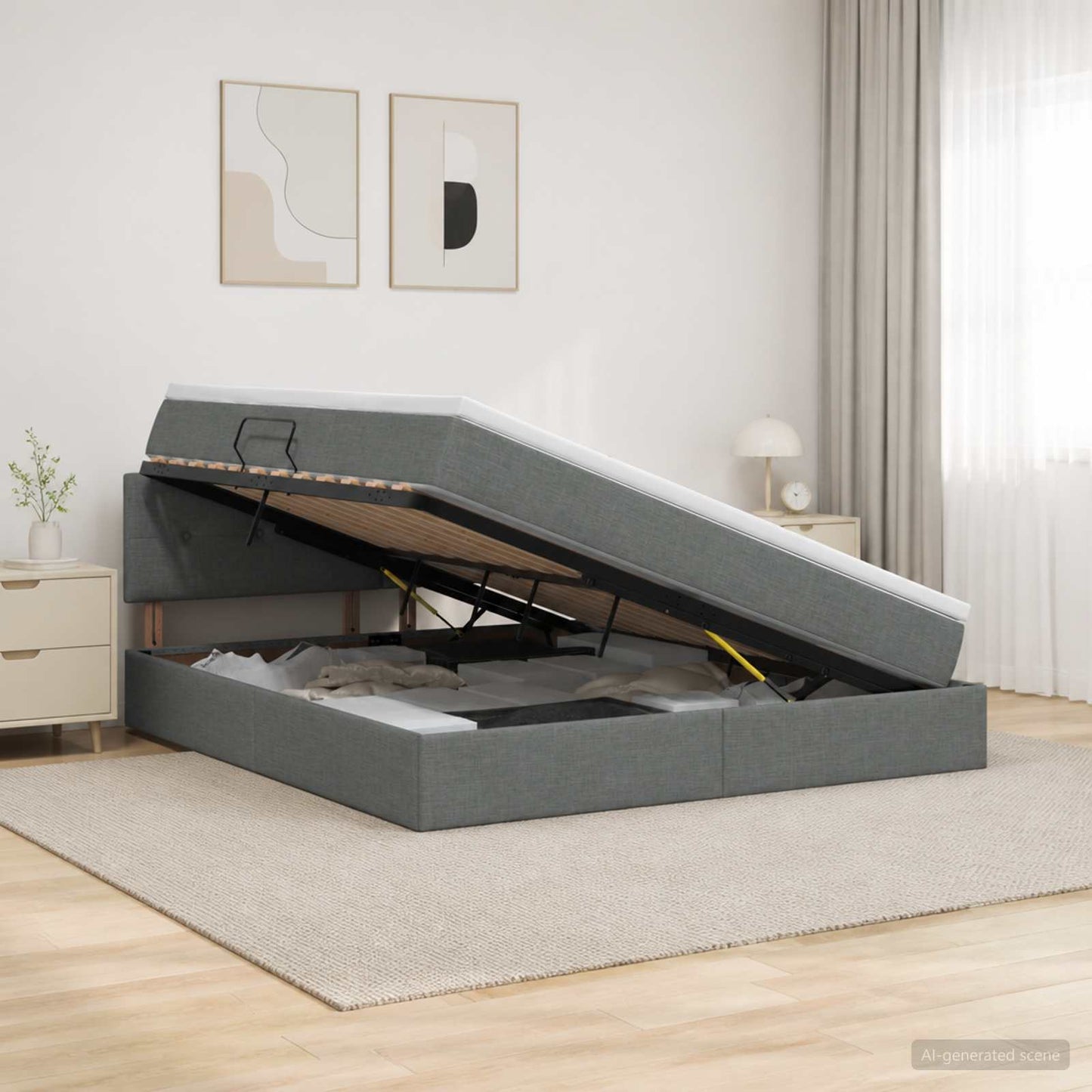 Aufbewahrungsbett mit Matratze Dunkelgrau 140 x 200 cm Samt