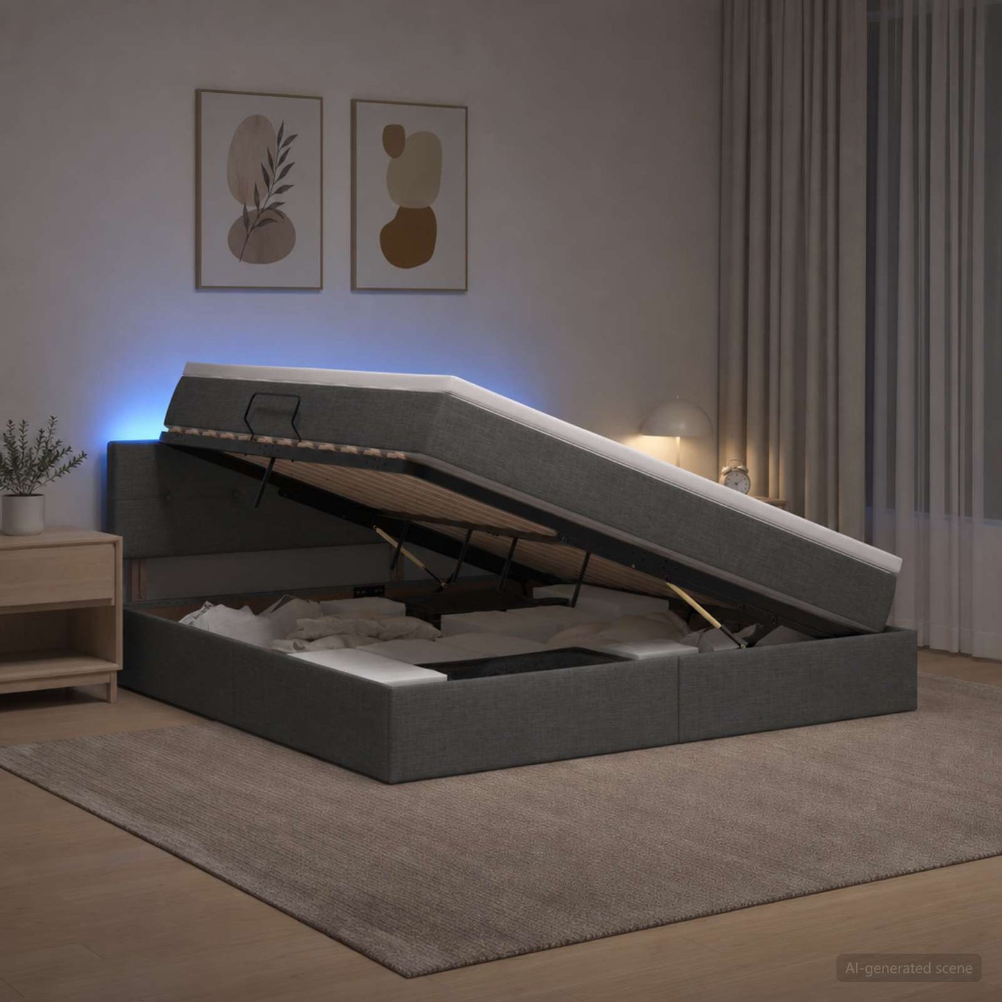 LED-Speicherbett mit Matratze Dunkelgrau 180 x 200 cm Stoff