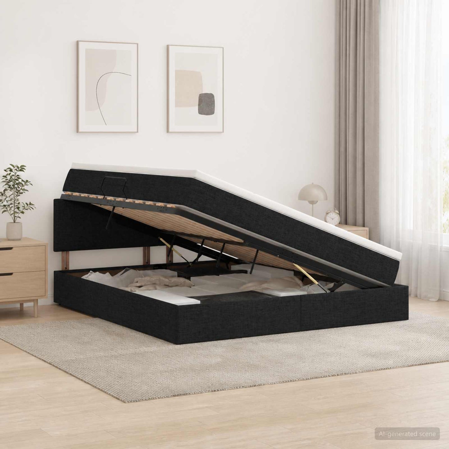 LED-Speicherbett mit Matratze Schwarz 160 x 200 cm Stoff
