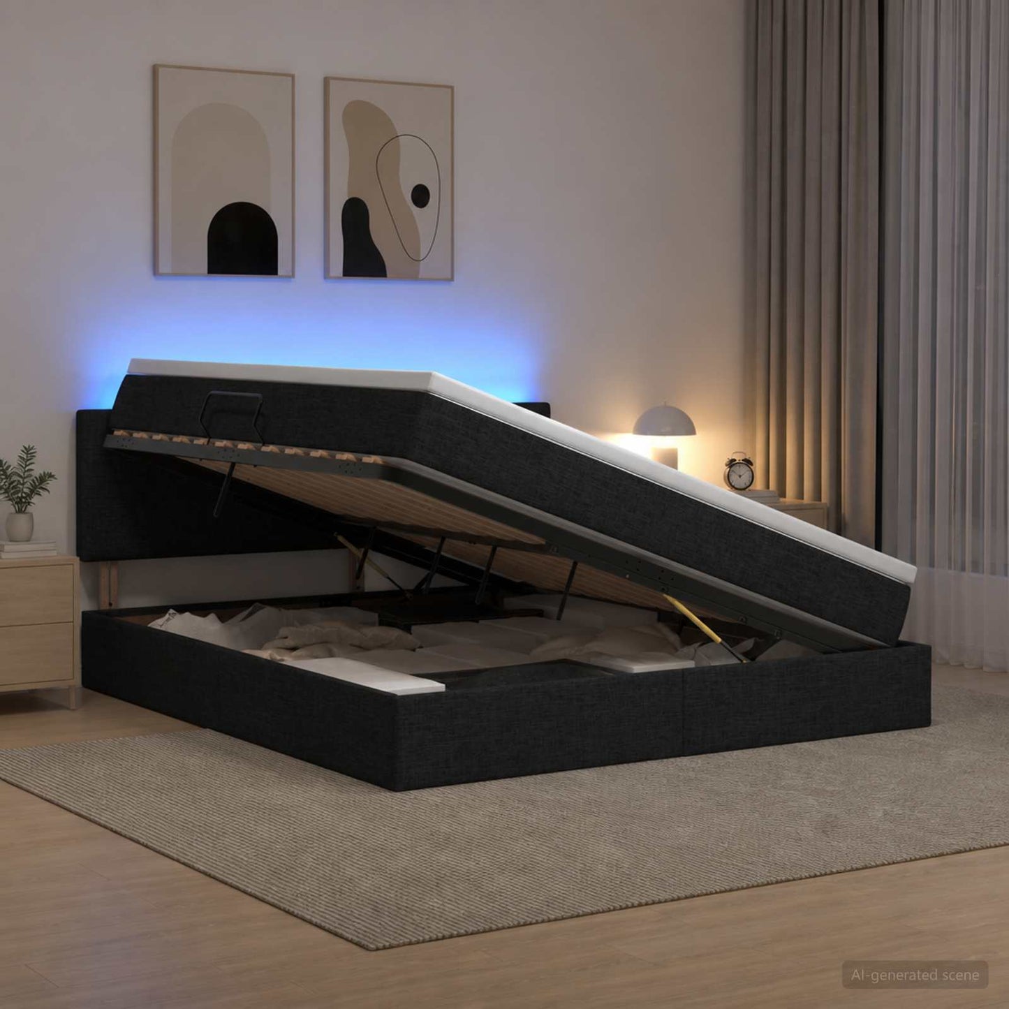 LED-Speicherbett mit Matratze Schwarz 160 x 200 cm Stoff