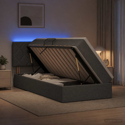LED-Speicherbett mit Matratze Dunkelgrau 90 x 200 cm Stoff
