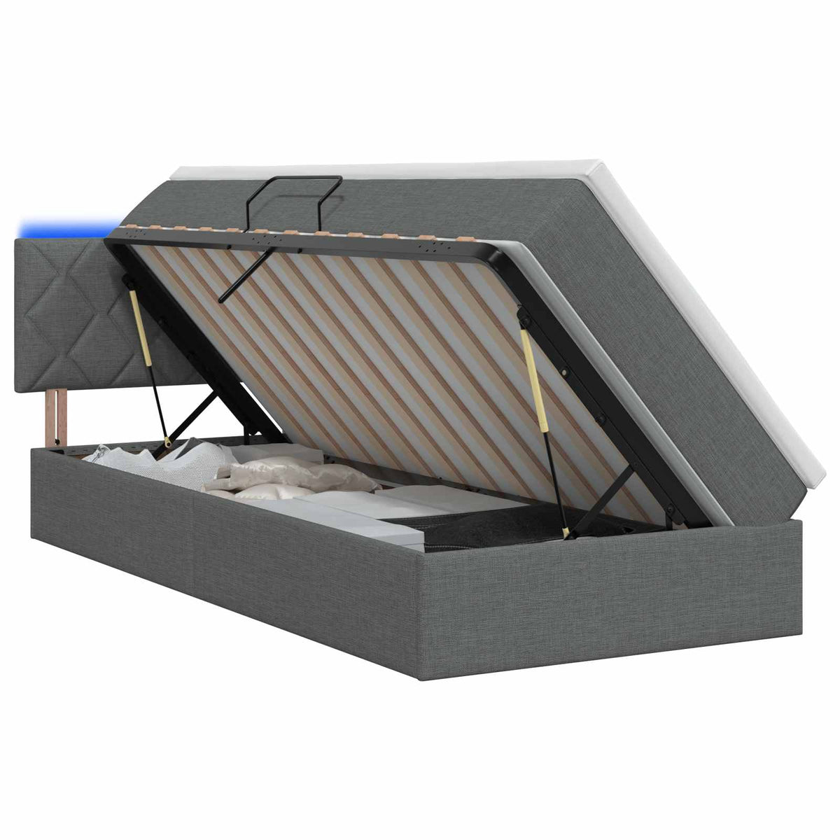 LED-Speicherbett mit Matratze Dunkelgrau 90 x 190 cm Stoff